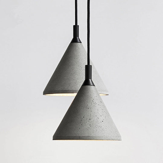 Elena - Nordic Style Conical Suspension Light Cement 1 - Light Dining Room Pendant Fixture In Grey