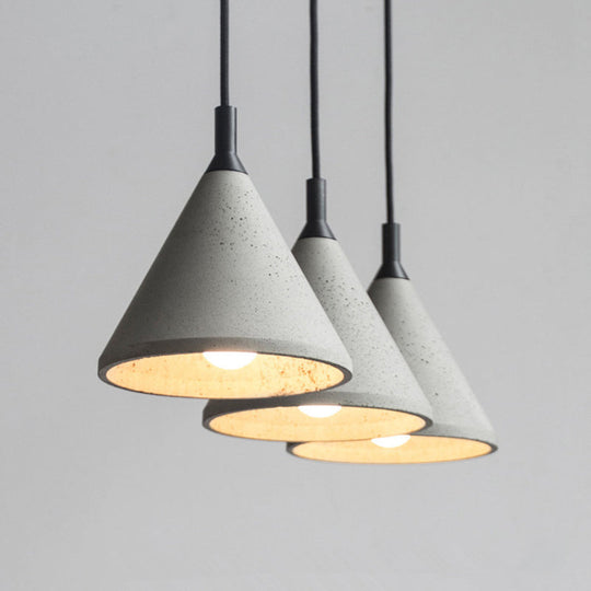 Elena - Nordic Style Conical Suspension Light Cement 1 - Light Dining Room Pendant Fixture In Grey