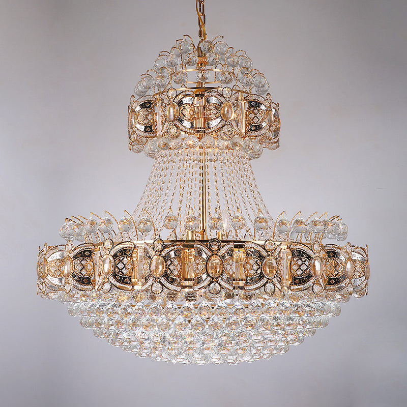 Gold Faceted Crystal Ball 9 - Light Modernism Dining Room Hanging Basket Chandelier Lamp Pendant