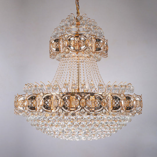Gold Faceted Crystal Ball 9 - Light Modernism Dining Room Hanging Basket Chandelier Lamp Pendant