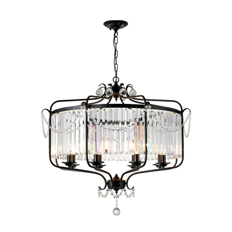 Rectangular - Cut Crystal Lantern Chandelier Light Postmodern 8 Lights Gold/Black Hanging For