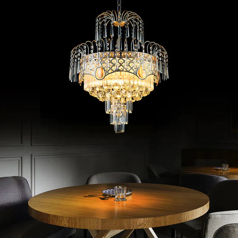 Modern 3/5 Lights Chandelier Light With Crystal Shade Gold Tiered Ceiling For Dining Room