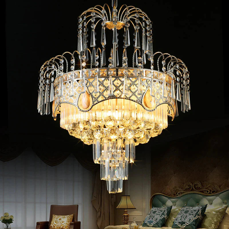 Modern 3/5 Lights Chandelier Light With Crystal Shade Gold Tiered Ceiling For Dining Room