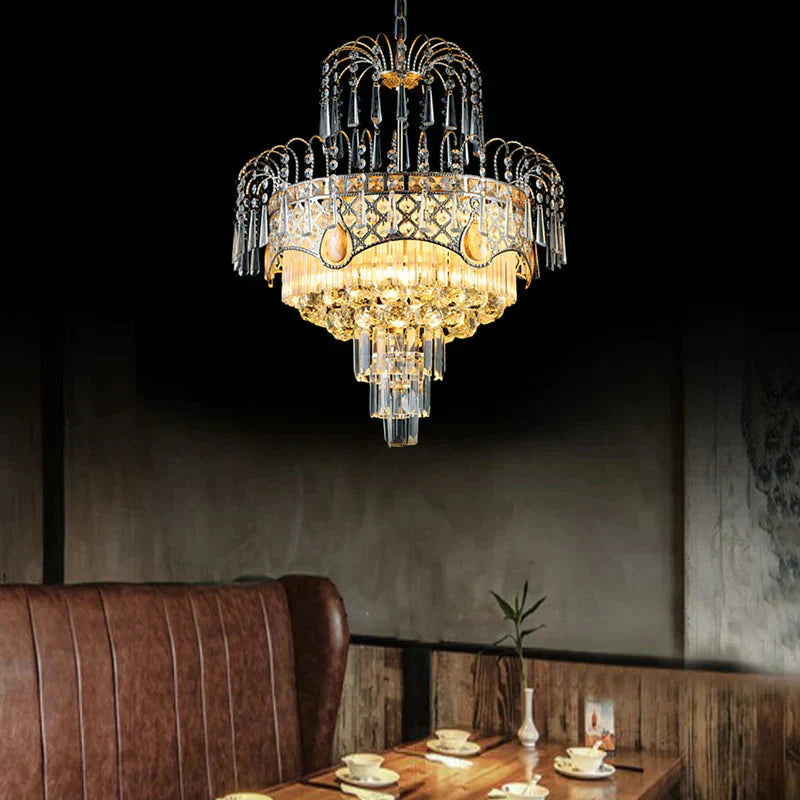 Modern 3/5 Lights Chandelier Light With Crystal Shade Gold Tiered Ceiling For Dining Room