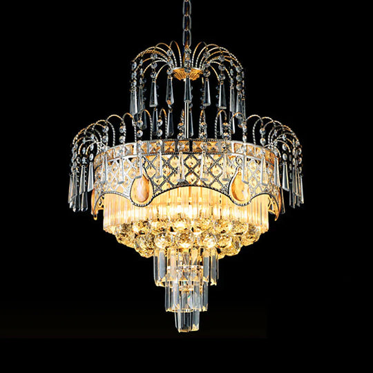Modern 3/5 Lights Chandelier Light With Crystal Shade Gold Tiered Ceiling For Dining Room