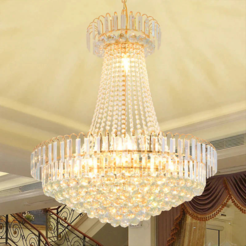 Modernist Crystal Gold Chandelier Light 16’/23.5’ Wide / 23.5’