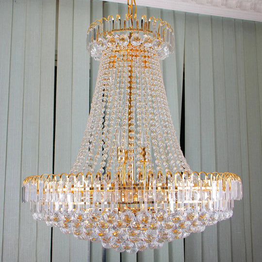 Modernist Crystal Gold Chandelier Light 16’/23.5’ Wide