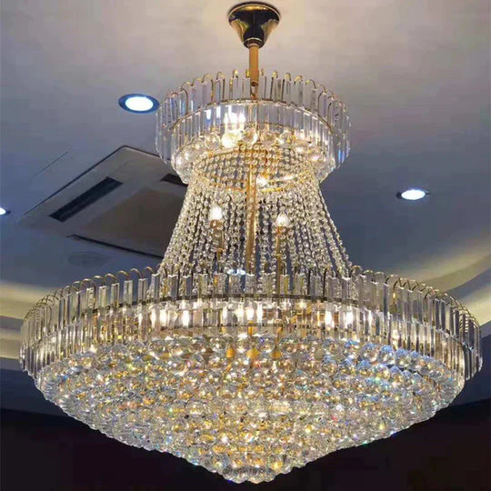 Modernist Crystal Gold Chandelier Light 16’/23.5’ Wide