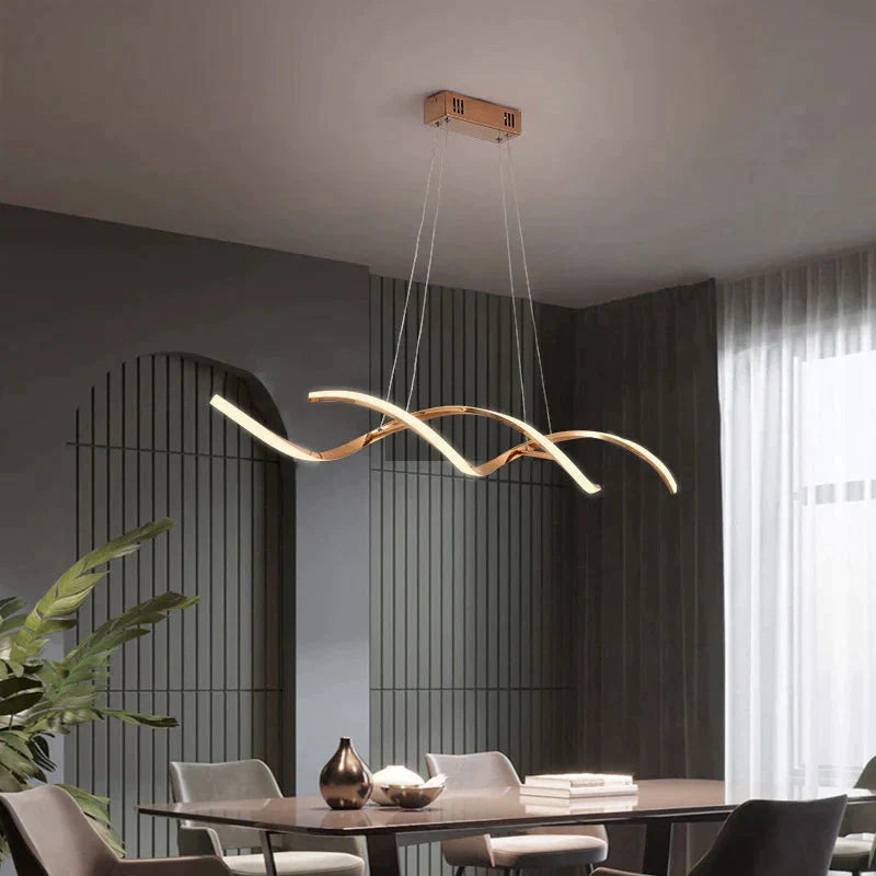 Simple Modern Led Lamp Electroplating Living Room Dining Bedroom Book Strip Chandelier Gold / L
