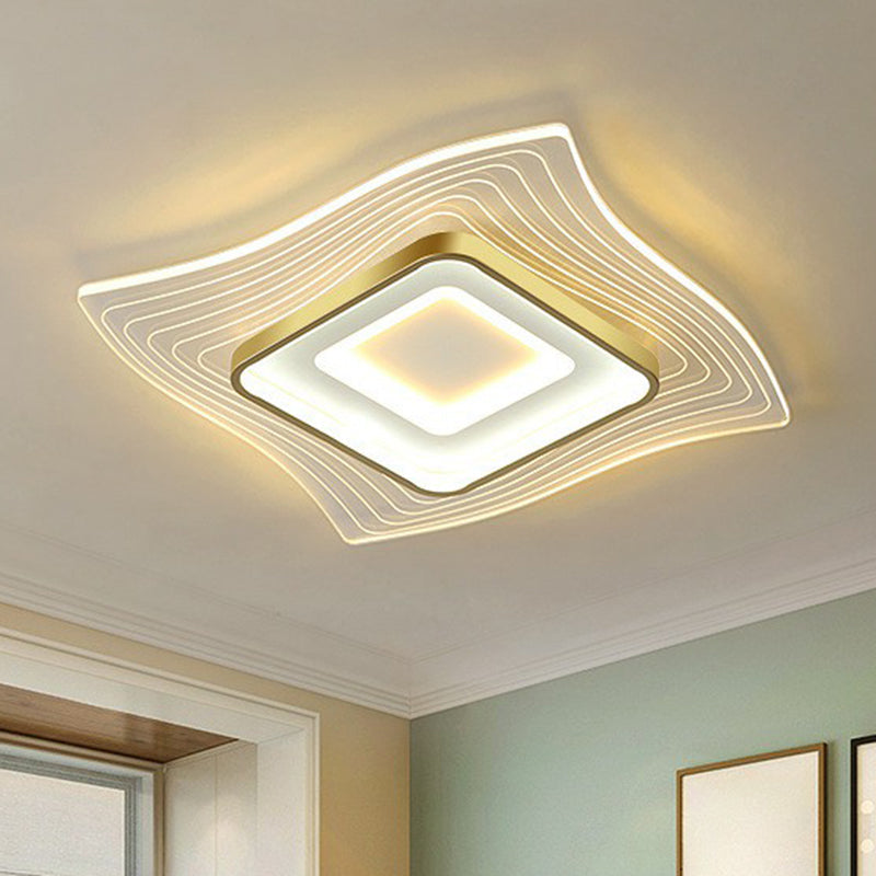 Contemporary Gold Led Flush Mount Lighting Fixture With Extra - Thin Acrylic Ceiling Light /