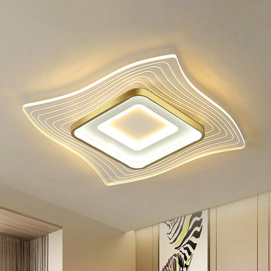 Contemporary Gold Led Flush Mount Lighting Fixture With Extra - Thin Acrylic Ceiling Light /