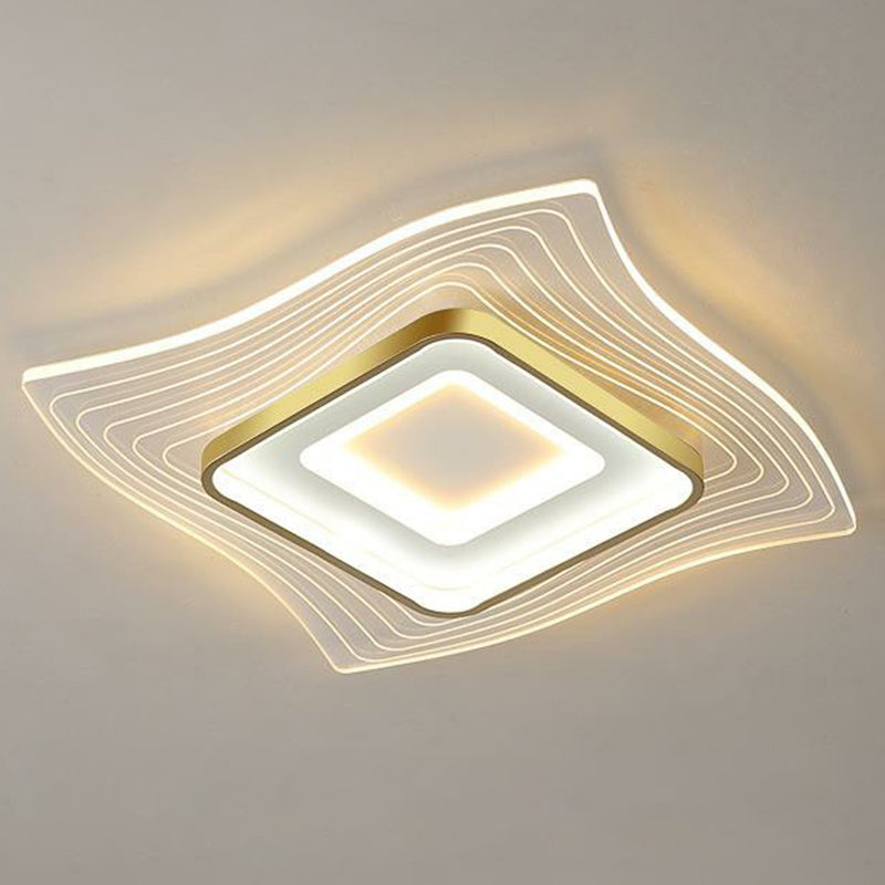 Contemporary Gold Led Flush Mount Lighting Fixture With Extra - Thin Acrylic Ceiling Light /