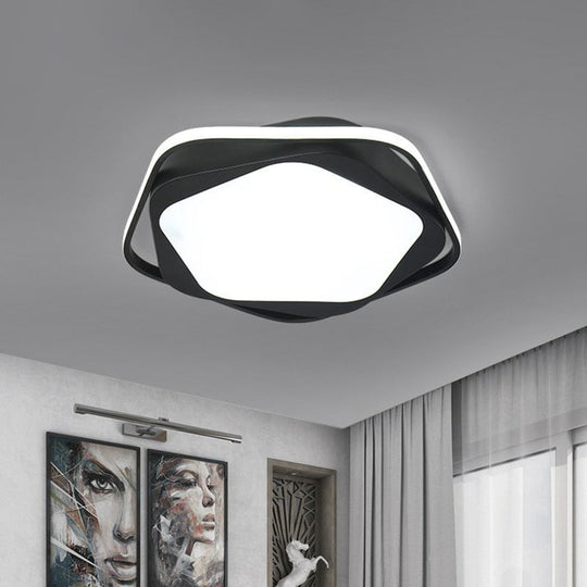 Minimalist Pentagonal Flush Mount Lighting Black Acrylic Led Fixture For Bedroom. Ceiling Light