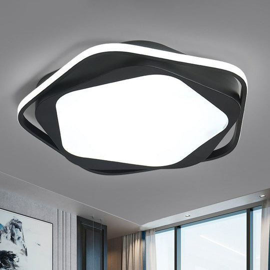 Minimalist Pentagonal Flush Mount Lighting Black Acrylic Led Fixture For Bedroom. / White Ceiling