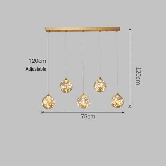 Crystal Living Room Chandelier All Copper Creative Star Led 5 Heads / Trichromatic Light Pendant