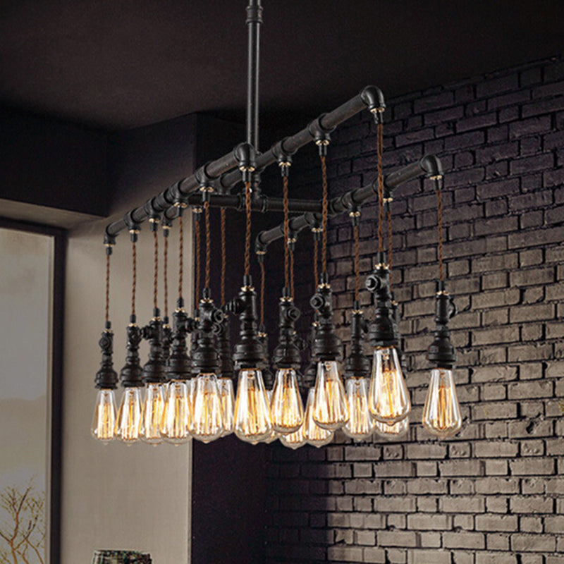 Rustic Black Iron Industrial Pipe Led Island Chandelier For Restaurants Pendant Lighting