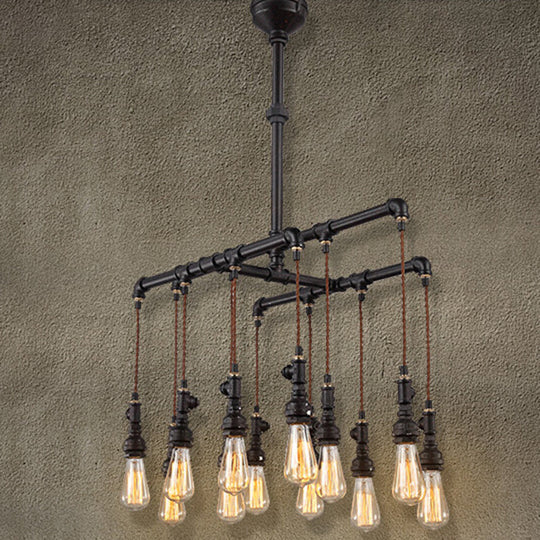 Rustic Black Iron Industrial Pipe Led Island Chandelier For Restaurants Pendant Lighting