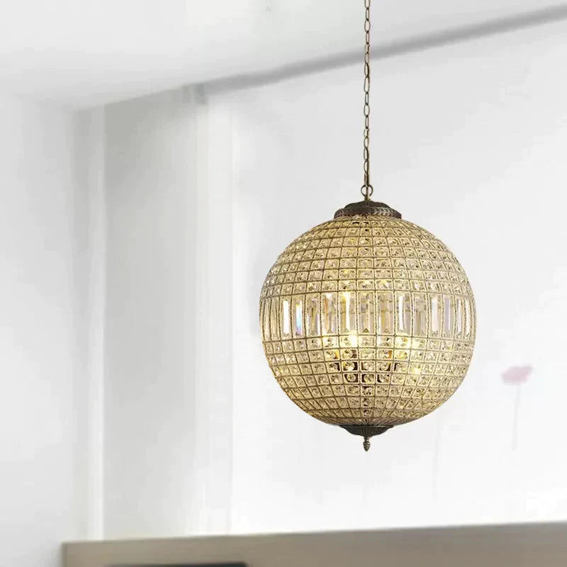Brass Globe Shaped Chandelier Lighting Fixture Contemporary 1/3 Lights Crystal Pendant Lamp 3 /