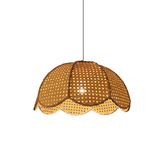 Naos - Rattan Scalloped Dome Suspension Light Simplicity 1 - Light Wood Pendant Fixture