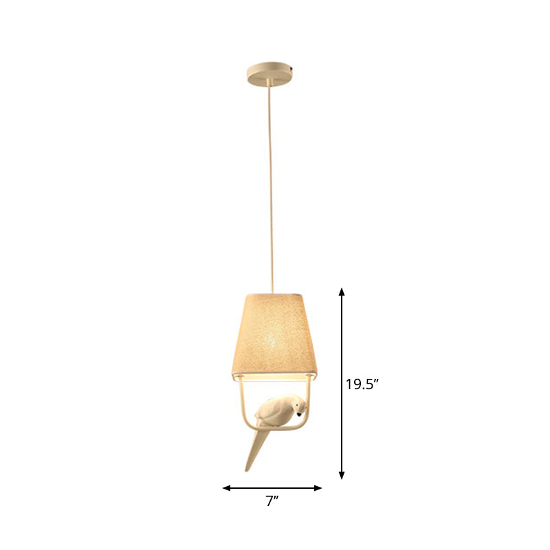 Adeline - Trapezoid Fabric Pendant Light With Resin Bird In Beige