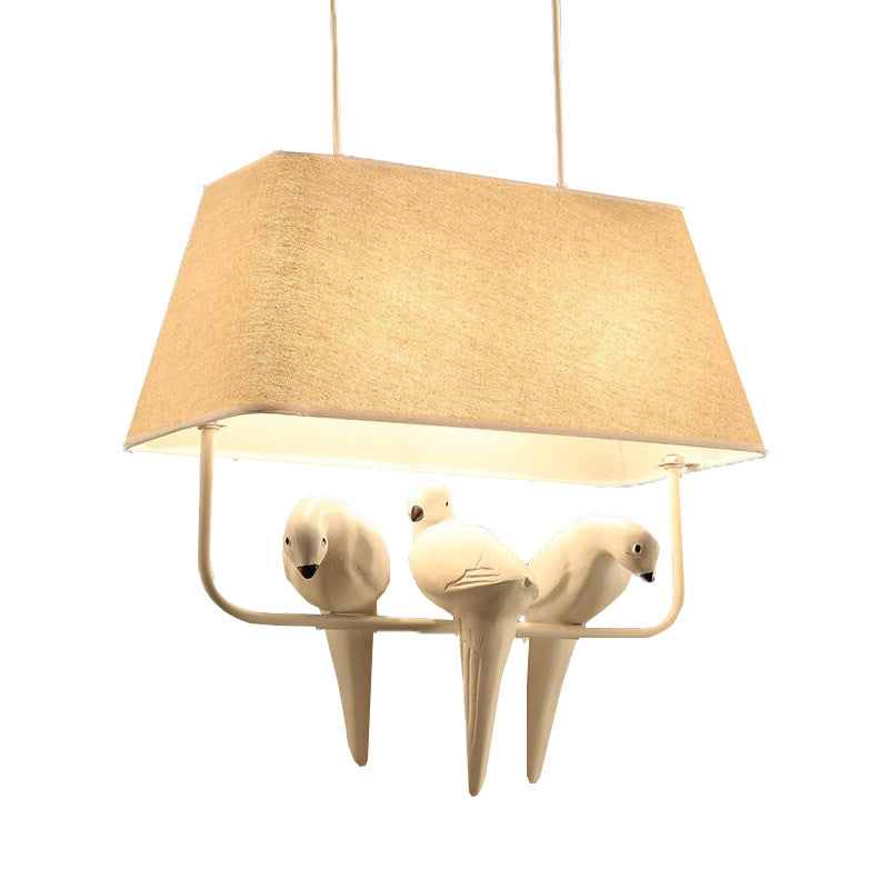 Adeline - Trapezoid Fabric Pendant Light With Resin Bird In Beige