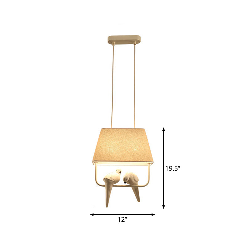 Adeline - Trapezoid Fabric Pendant Light With Resin Bird In Beige