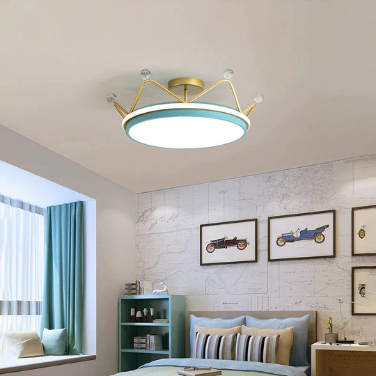 Golden Crown Chandelier Simple Modern Room Lamp Blue / Warm Light Dia 50Cm Pendant
