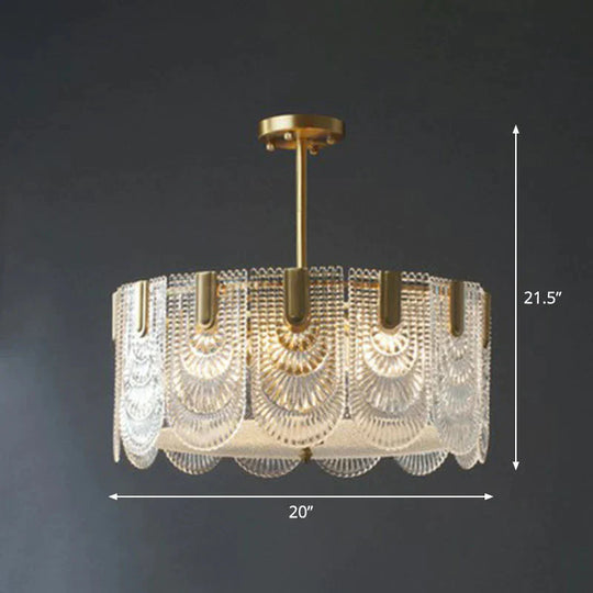 Round Brass With Ribbed Crystal Chandelier Pendant Light 6 / Brass