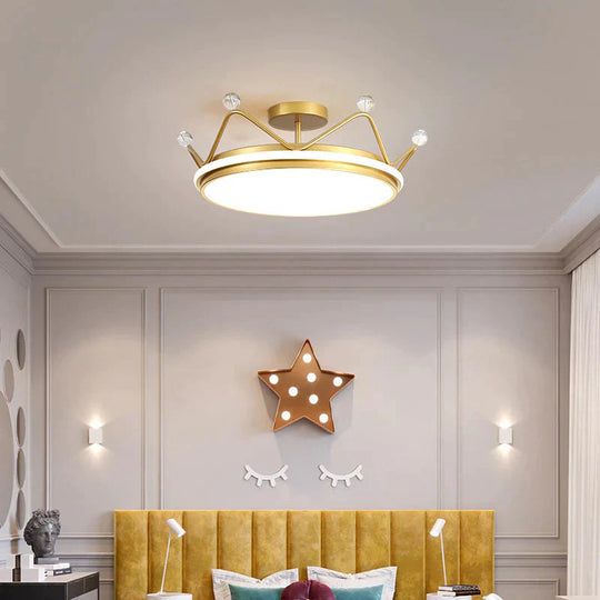 Golden Crown Chandelier Simple Modern Room Lamp / Warm Light Dia 50Cm Pendant