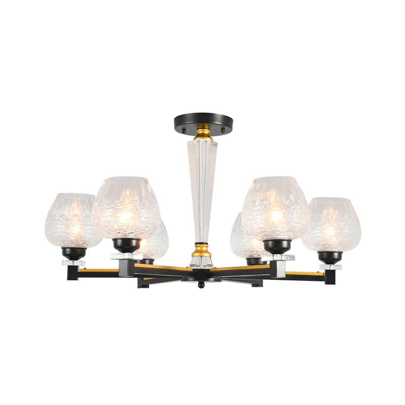 Cup Shape Living Room Pendant Lamp Traditional Crystal 3/6 Lights Black Chandelier Light Fixture