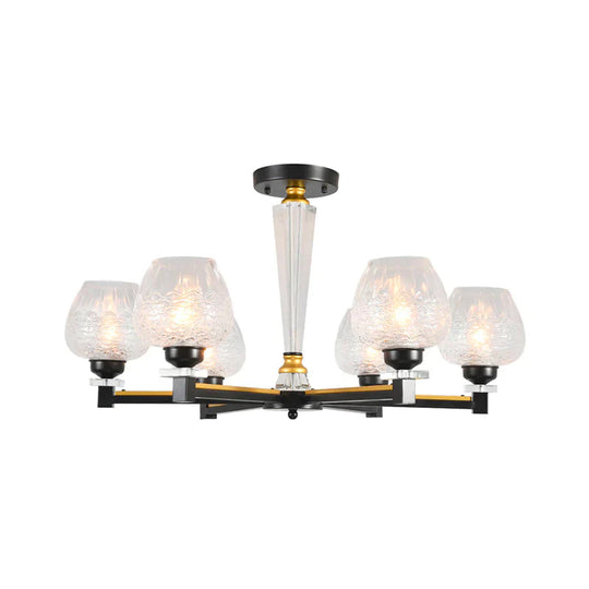 Cup Shape Living Room Pendant Lamp Traditional Crystal 3/6 Lights Black Chandelier Light Fixture