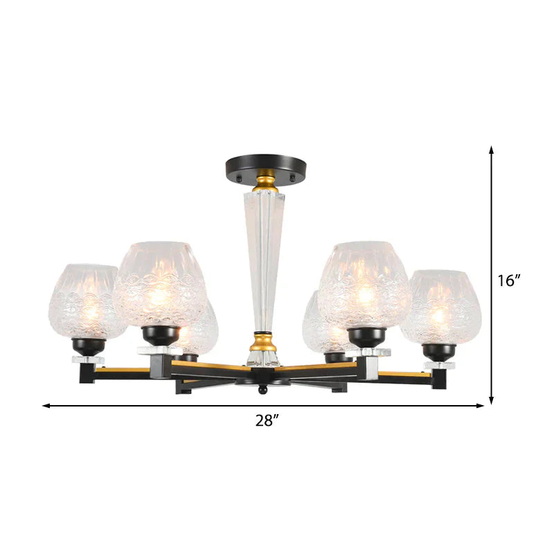 Cup Shape Living Room Pendant Lamp Traditional Crystal 3/6 Lights Black Chandelier Light Fixture