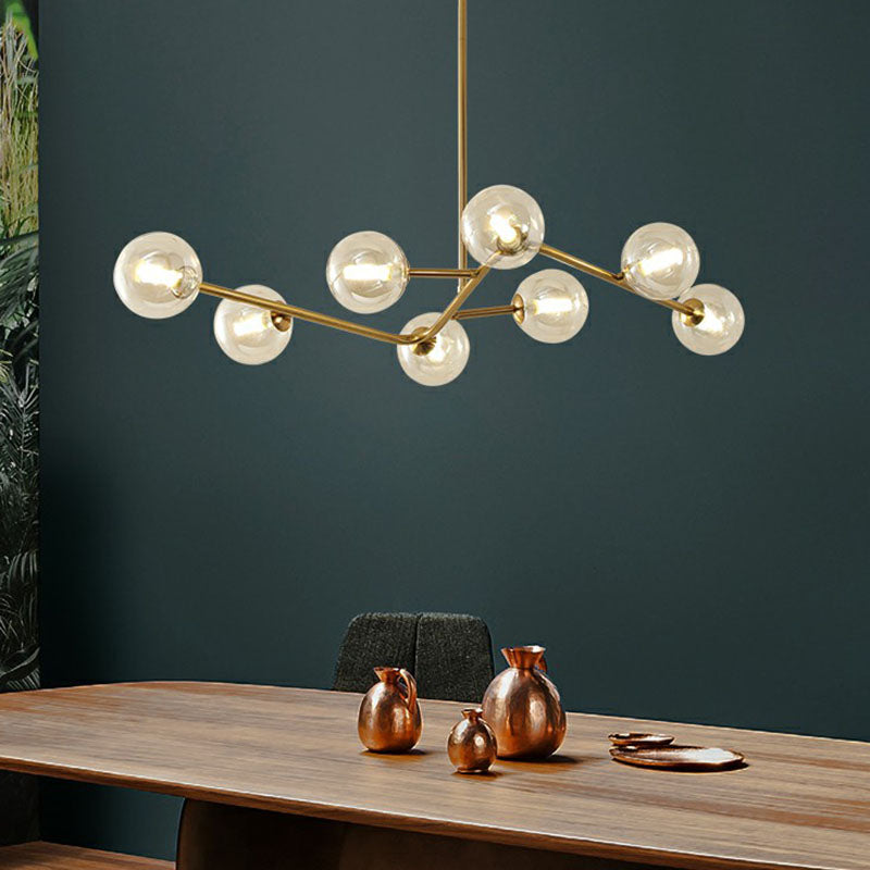 8 - Light Brass Finish Molecular Chandelier With Glass Ball Shades For Simple Yet Elegant