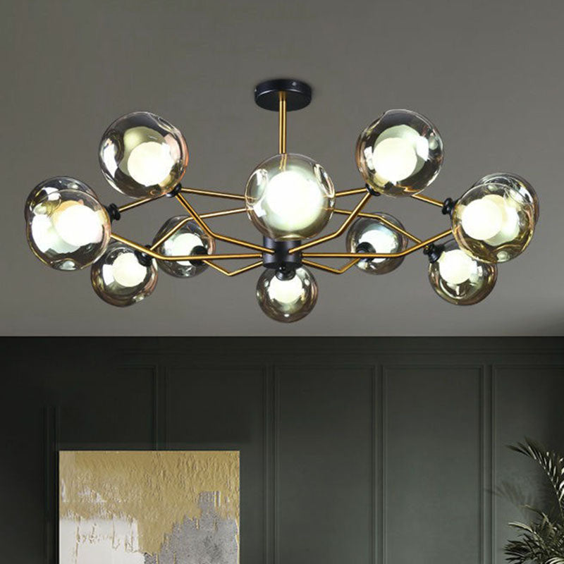 Sleek And Stylish Molecular Glass Chandelier In Black - Brass For Living Room Ceiling Pendant