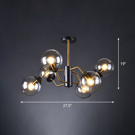 Sleek And Stylish Molecular Glass Chandelier In Black - Brass For Living Room Ceiling 6 / Clear