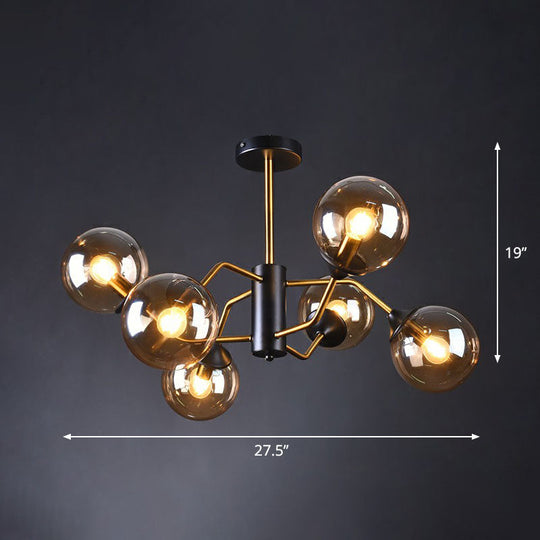 Sleek And Stylish Molecular Glass Chandelier In Black - Brass For Living Room Ceiling 6 / Amber