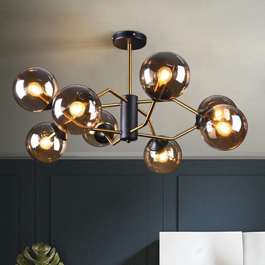 Sleek And Stylish Molecular Glass Chandelier In Black - Brass For Living Room Ceiling Pendant