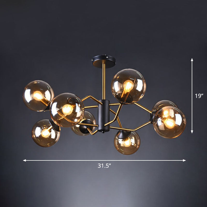 Sleek And Stylish Molecular Glass Chandelier In Black - Brass For Living Room Ceiling 8 / Amber
