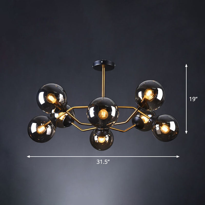 Sleek And Stylish Molecular Glass Chandelier In Black - Brass For Living Room Ceiling 8 / Smoke