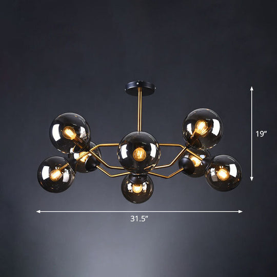 Sleek And Stylish Molecular Glass Chandelier In Black - Brass For Living Room Ceiling 8 / Smoke