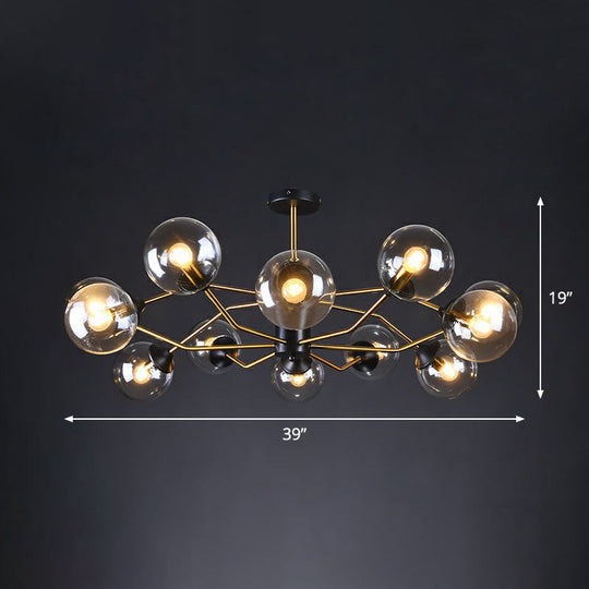 Sleek And Stylish Molecular Glass Chandelier In Black - Brass For Living Room Ceiling 12 / Clear