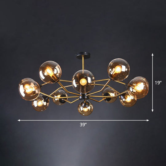Sleek And Stylish Molecular Glass Chandelier In Black - Brass For Living Room Ceiling 12 / Amber