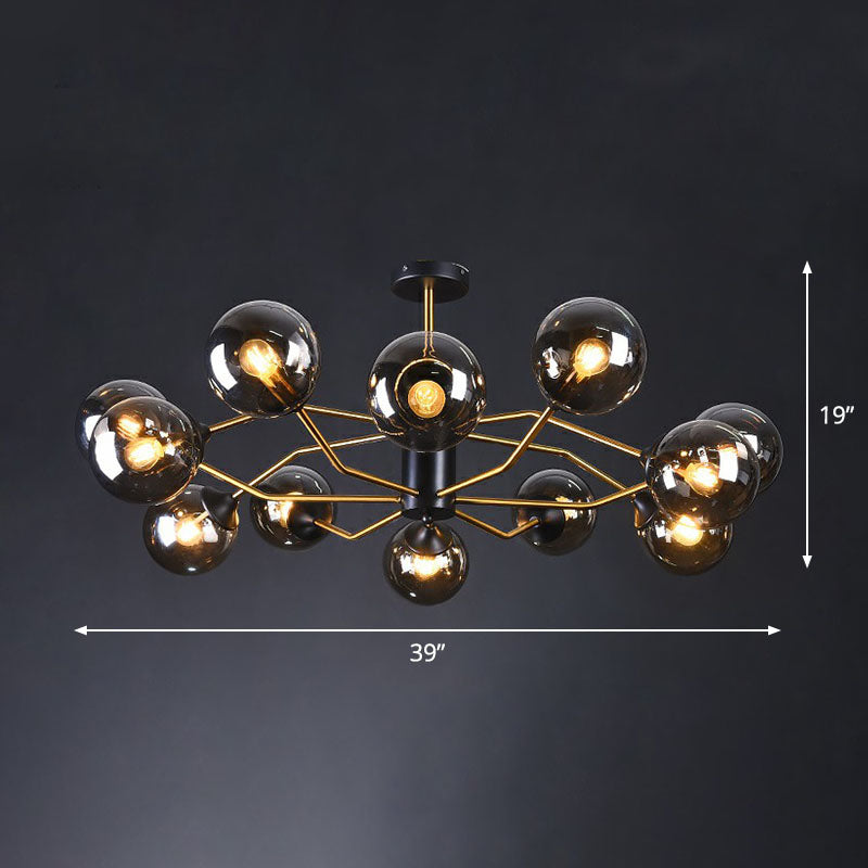 Sleek And Stylish Molecular Glass Chandelier In Black - Brass For Living Room Ceiling 12 / Smoke