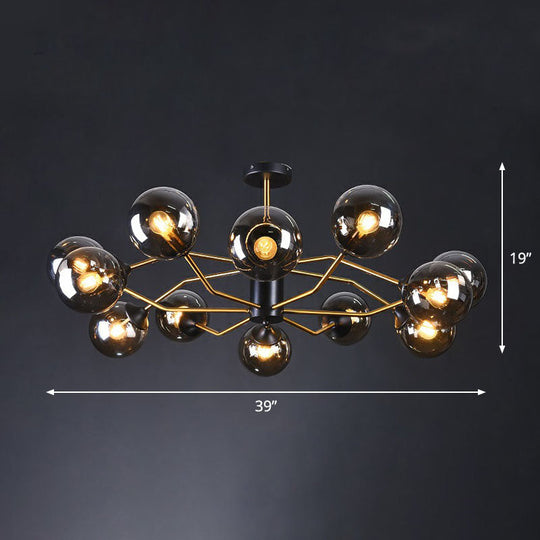 Sleek And Stylish Molecular Glass Chandelier In Black - Brass For Living Room Ceiling 12 / Smoke