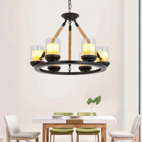 Rustic Style Wagon Wheel Metal Chandelier 6/8/10 Lights Dining Room Hanging Light In Black 6 /