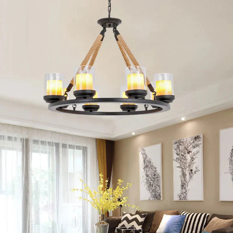 Rustic Style Wagon Wheel Metal Chandelier 6/8/10 Lights Dining Room Hanging Light In Black