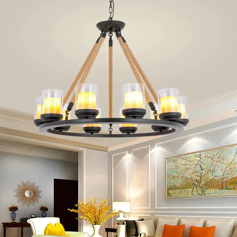 Rustic Style Wagon Wheel Metal Chandelier 6/8/10 Lights Dining Room Hanging Light In Black 10 /