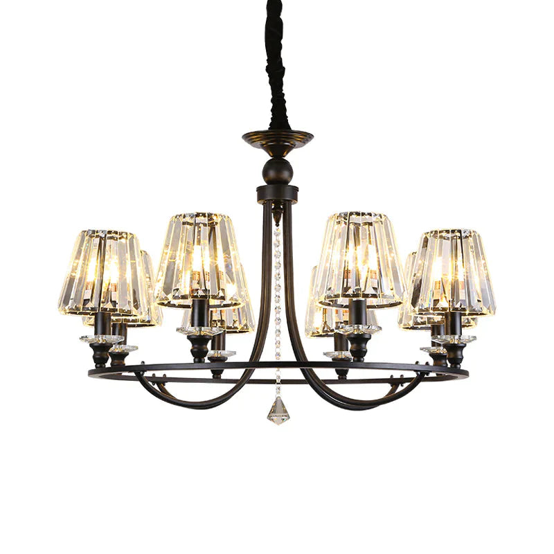 Crystal Black Chandelier Light Tapered 4/6/8 Lights Nordic Ceiling Pendant For Dining Room