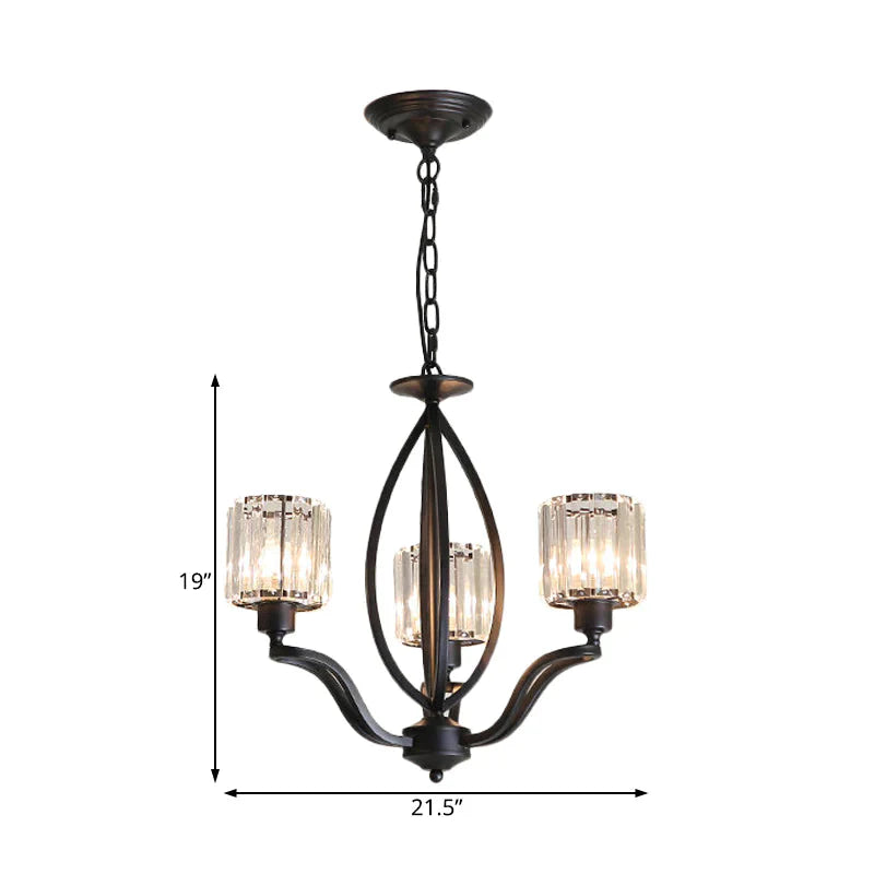 Black Cylinder Ceiling Light Fixture Simple Style Crystal Block 3/6/8 Lights Dining Room Chandelier