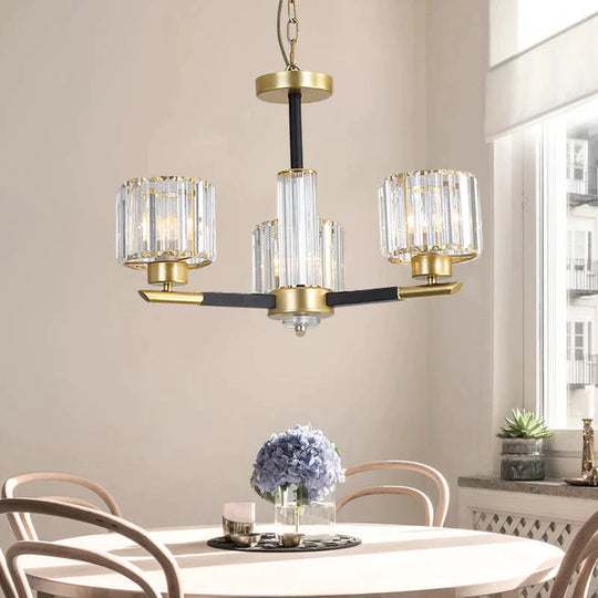 Cylinder Crystal Block Chandelier Light Traditional 3/6/8 Lights Dining Room Hanging In Gold